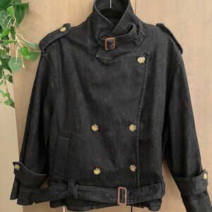 Self-Portrait Double Breasted Denim Trench Jacket, Size 6